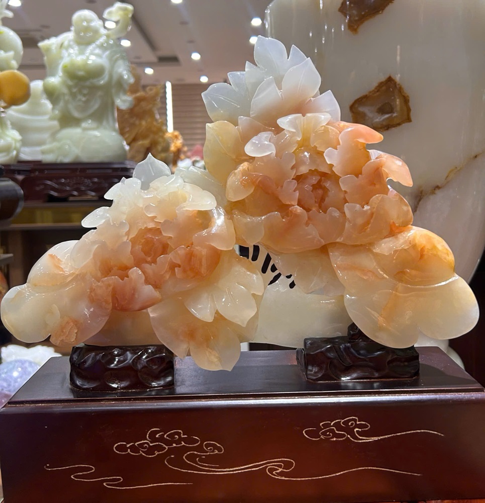 Tp thanh gậy như ý mẫu đơn ngọc onyx 34x24cm