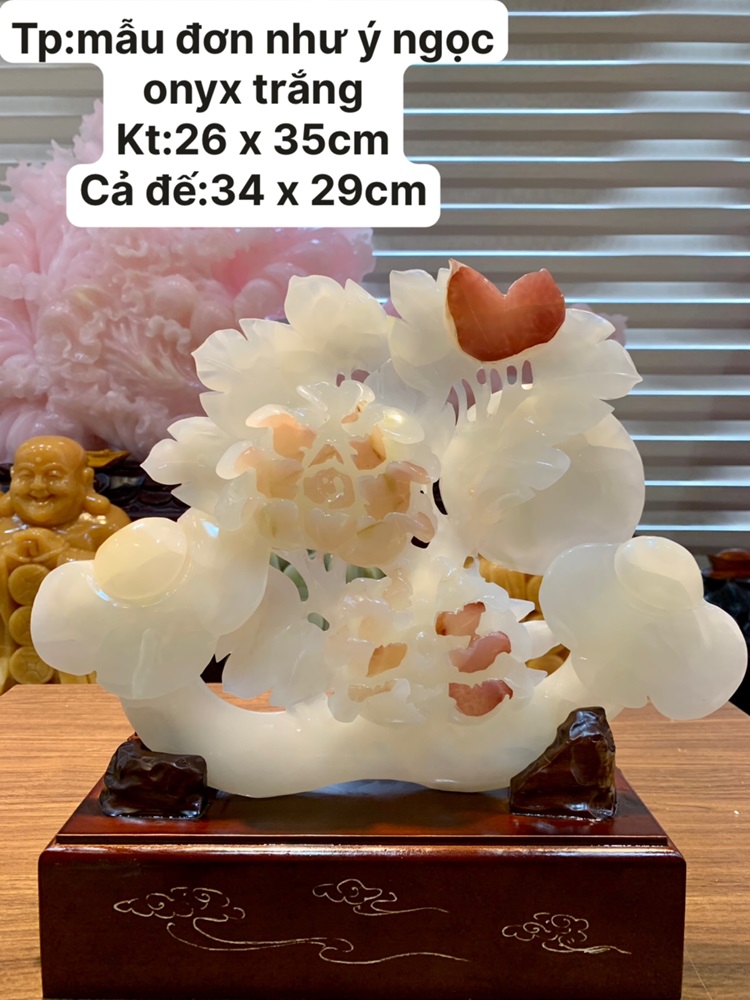 Mẫu đơn như ý ngọc onyx trắng 26 x 35cm