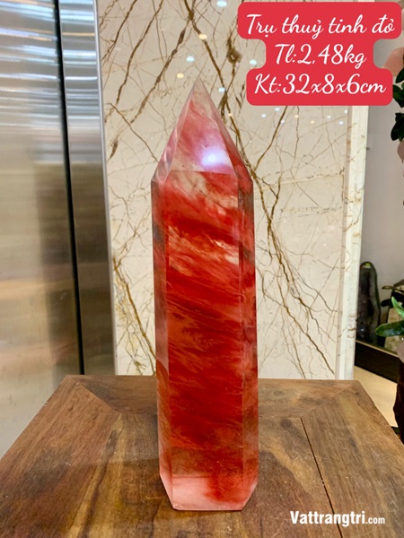 Trụ đá obsidian đỏ 32cm