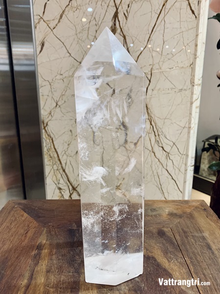 Trụ đá obsidian trắng 29cm