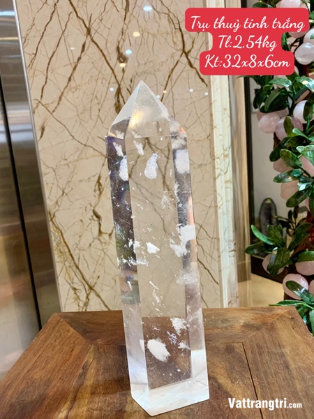 Trụ Đá Obsidian trắng 32cm