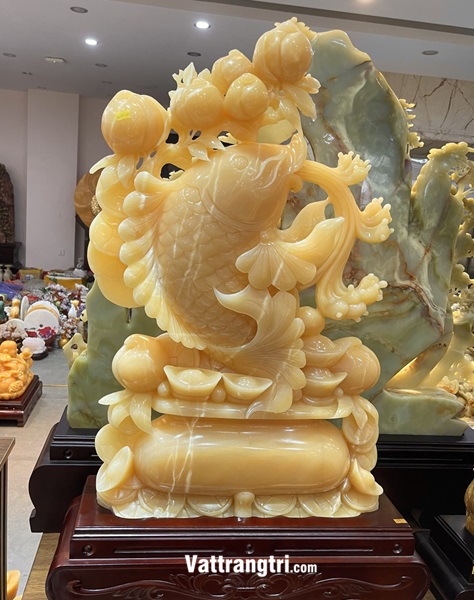 Tượng Cá chép chầu ngọc đá quý ngọc hoàng long 98cm