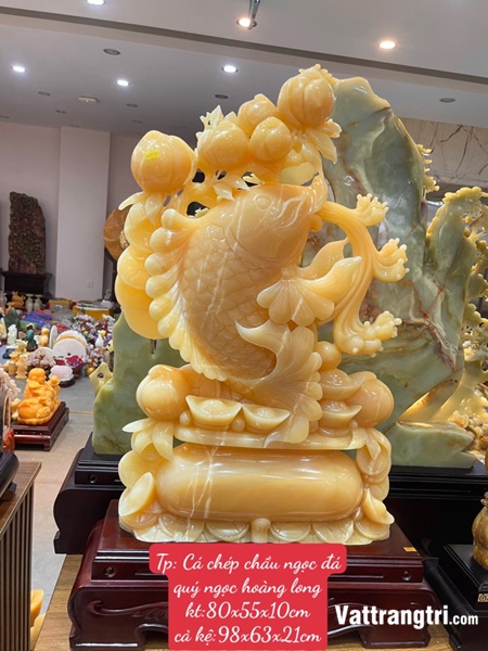Tượng Cá chép chầu ngọc đá quý ngọc hoàng long 98cm