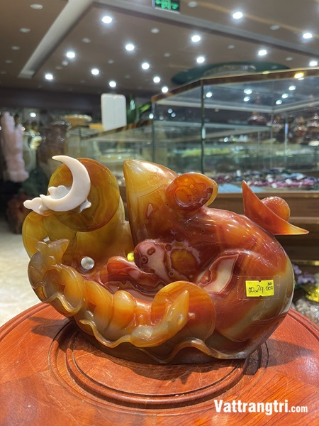 Tượng Chuột Tý tài lộc Ngọc mã não 28cm