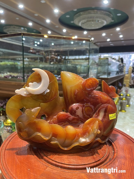 Tượng Chuột Tý tài lộc Ngọc mã não 28cm