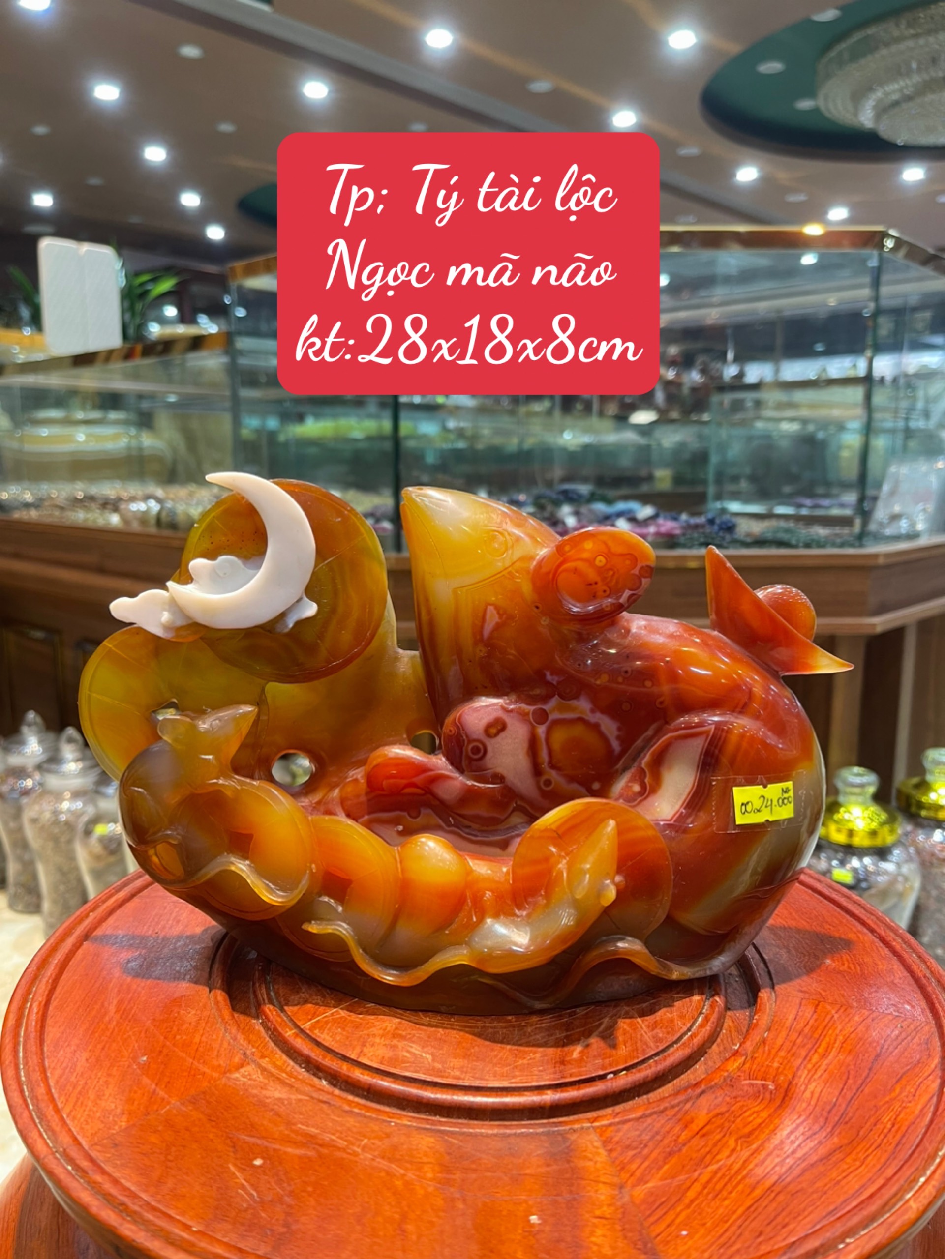 Tượng Chuột Tý tài lộc Ngọc mã não 28cm