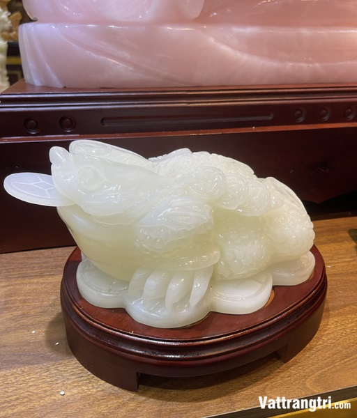 Tượng cóc - Thiềm thừ ngọc onyx trắng 30cm