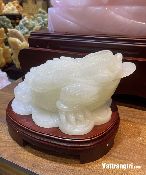 Tượng cóc - Thiềm thừ ngọc onyx trắng 30cm