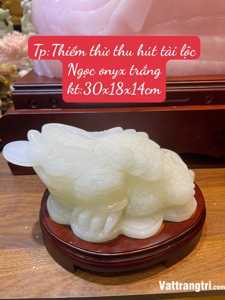 Tượng cóc - Thiềm thừ ngọc onyx trắng 30cm
