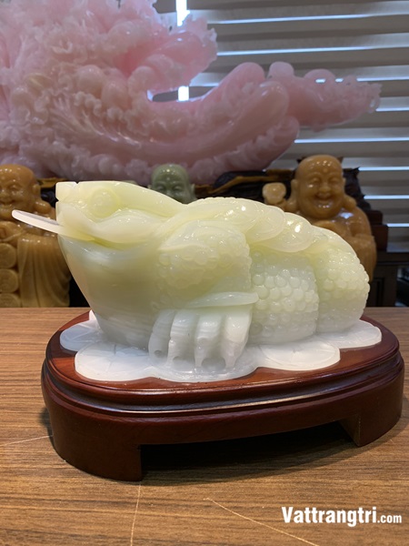 Tượng Cụ Cóc tài lộc ngọc onyx Trắng 23cm