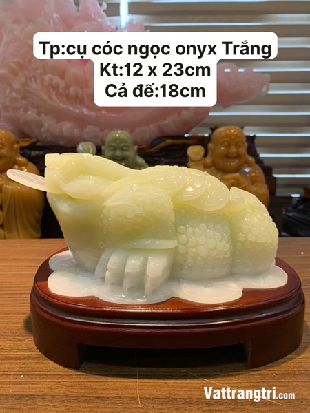 Tượng Cụ Cóc tài lộc ngọc onyx Trắng 23cm