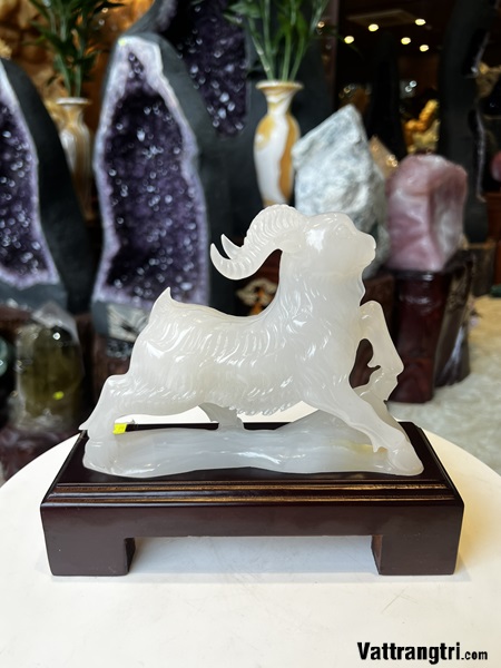 Tượng Cụ Dê Bạch ngọc onyx 18cm - 12 con giáp