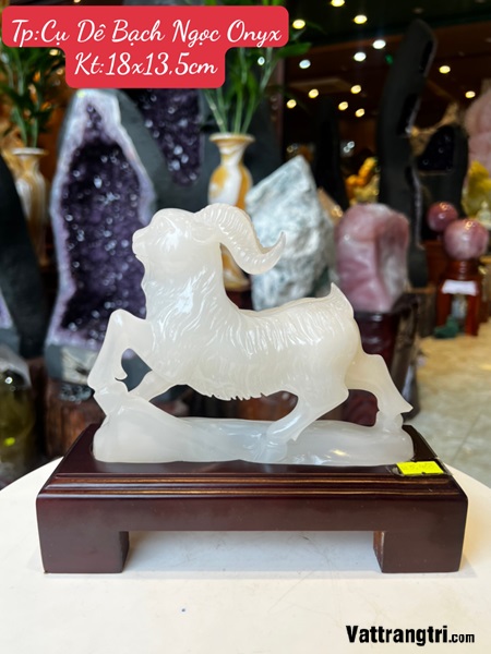 Tượng Cụ Dê Bạch ngọc onyx 18cm - 12 con giáp