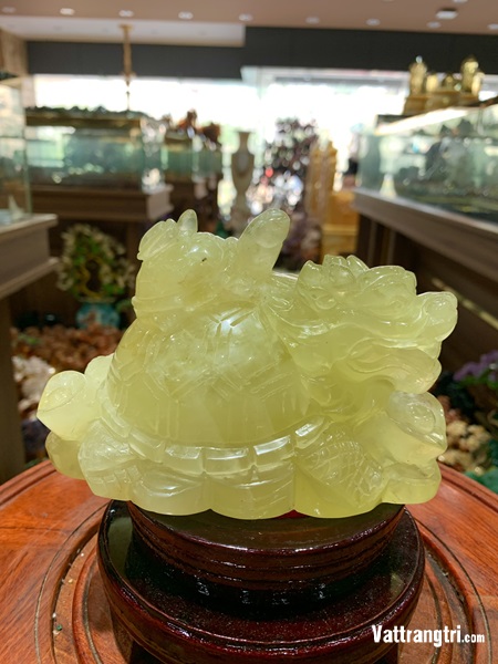 Tượng Cụ long quy cõng con đá thạch anh vàng vip 16cm