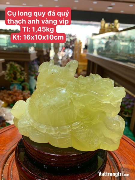 Tượng Cụ long quy cõng con đá thạch anh vàng vip 16cm
