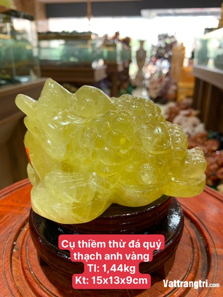 Tượng Cụ thiềm thừ đá quý thạch anh vàng vip 15cm
