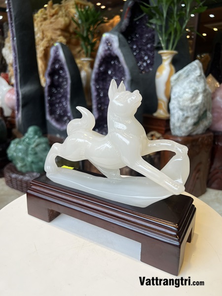 Tượng Cụ Tuất Bạch ngọc onyx 20cm - 12 con giáp