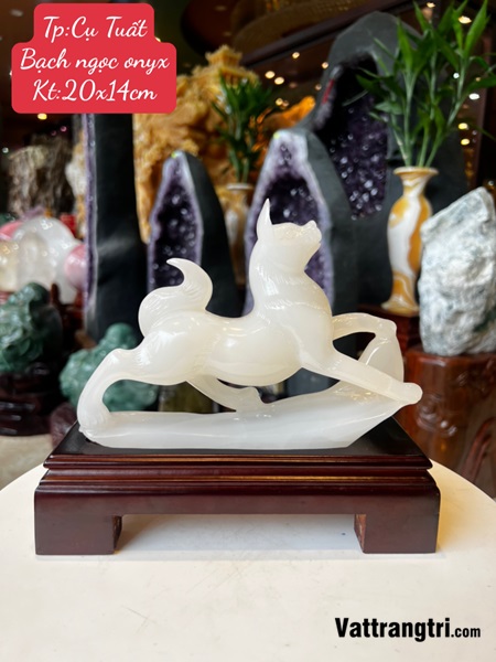 Tượng Cụ Tuất Bạch ngọc onyx 20cm - 12 con giáp
