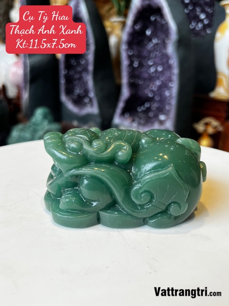 Tượng Cụ Tỳ Hưu đá Thạch Anh Xanh 11.5cm