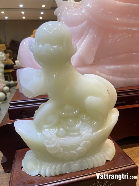 Tượng Khỉ - Thân tài lộc Ngọc onyx trắng 38cm