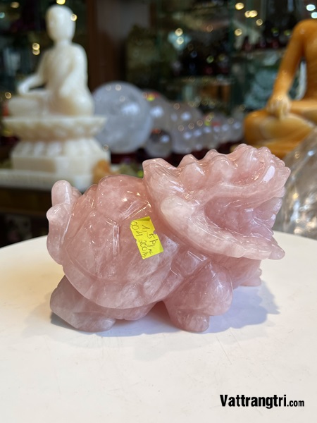 Tượng Long Quy thạch anh hồng 13cm