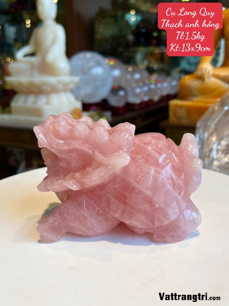 Tượng Long Quy thạch anh hồng 13cm