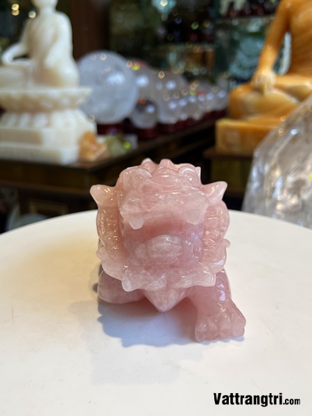Tượng Long Quy thạch anh hồng 13cm