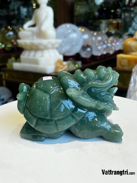 Tượng Long Quy thạch anh xanh 15cm