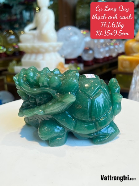 Tượng Long Quy thạch anh xanh 15cm