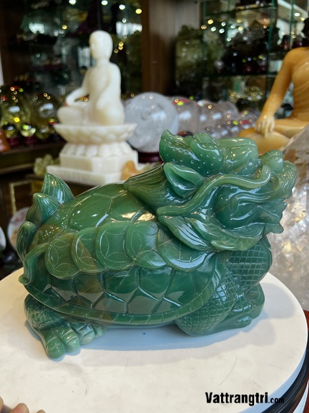 Tượng Long Quy thạch anh xanh 26cm