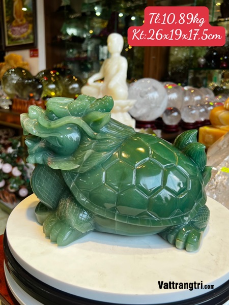 Tượng Long Quy thạch anh xanh 26cm