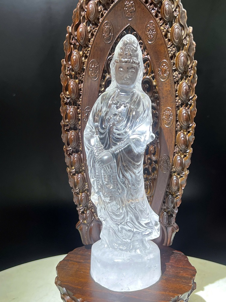 Tượng Mẹ Quan Âm Thạch anh trắng 29cm