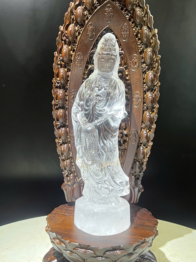 Tượng Mẹ Quan Âm Thạch anh trắng 29cm