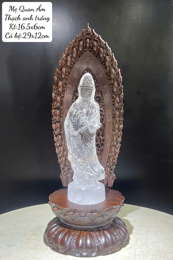 Tượng Mẹ Quan Âm Thạch anh trắng 29cm