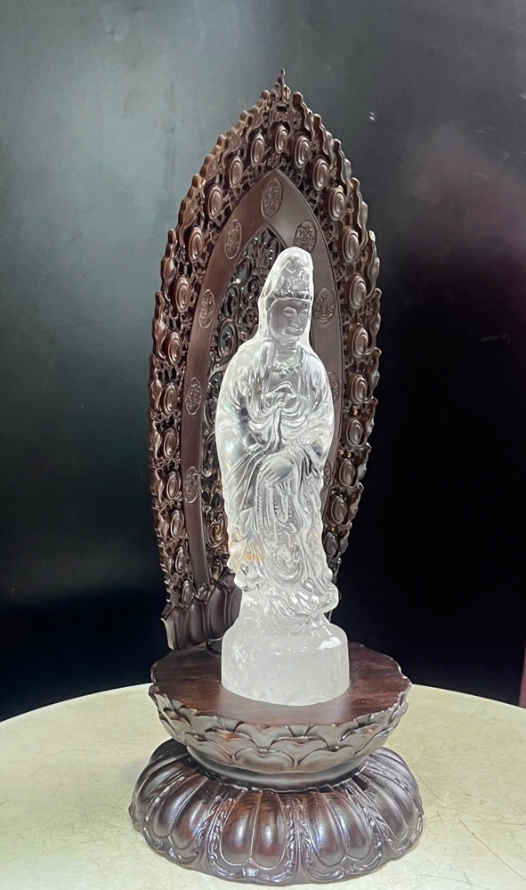 Tượng Mẹ Quan Âm Thạch anh trắng 29cm