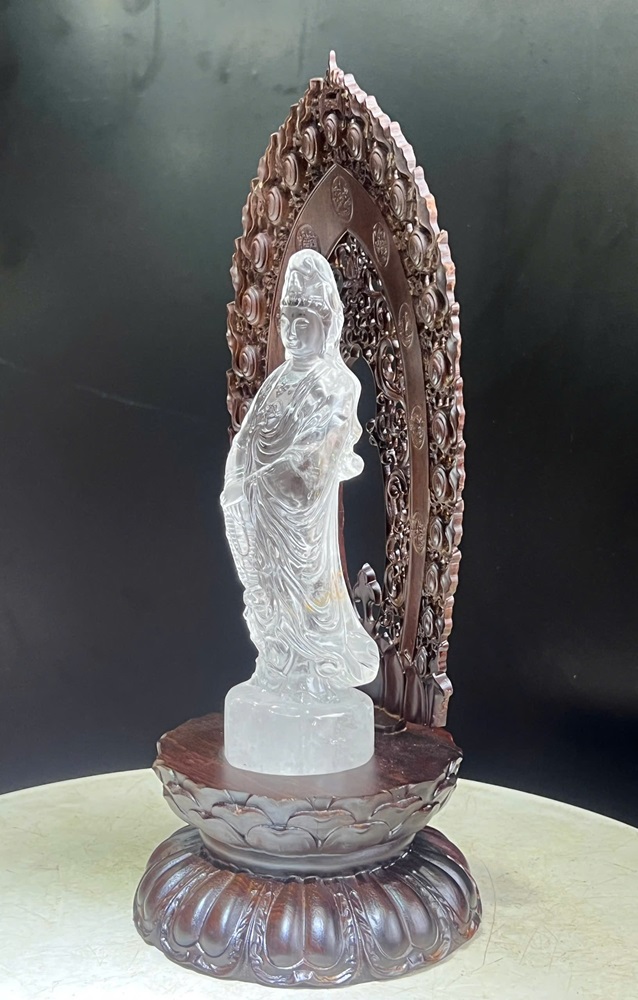 Tượng Mẹ Quan Âm Thạch anh trắng 29cm