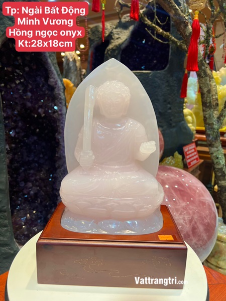 Tượng Ngài Bất Động Minh Vương Ngọc onyx Hồng 28cm