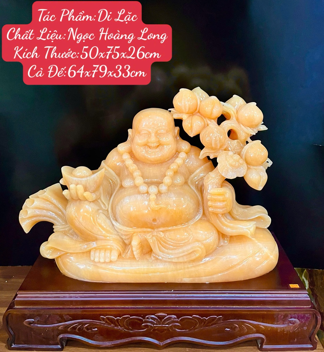 Tượng ngài Di lặc cầm đào tiên ngọc hoàng long 79cm