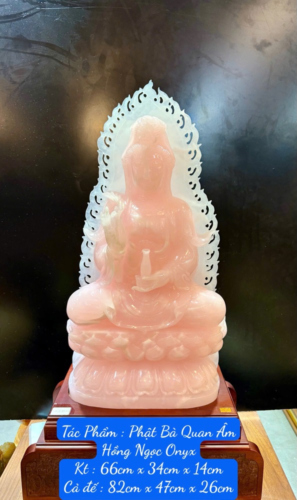 Tượng Phật bà quan âm hồng Ngọc onyx 82cm