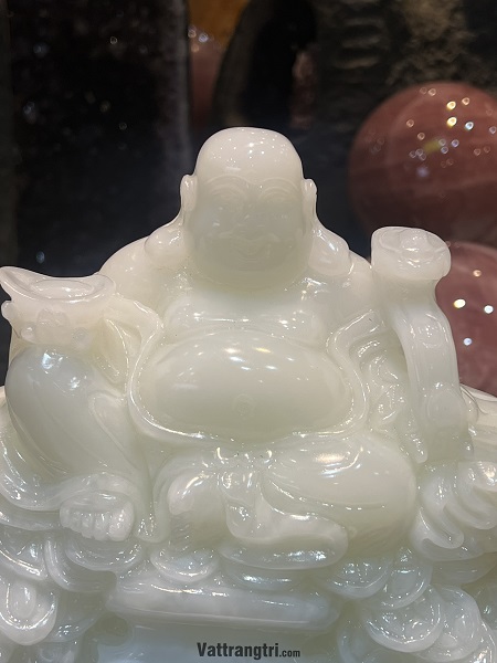 Tượng Phật Di Lặc Ngồi Bạch Ngọc 33cm
