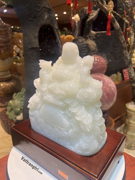 Tượng Phật Di Lặc Ngồi Bạch Ngọc 33cm