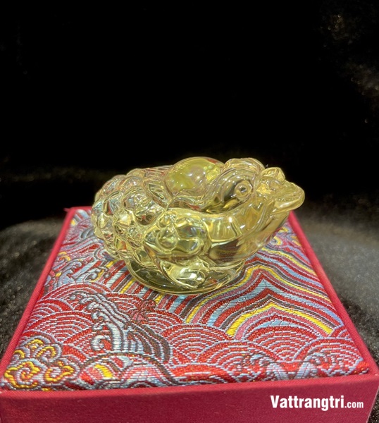 Tượng Thiềm thừ đá quý thạch anh vàng 8cm