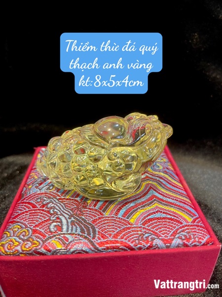 Tượng Thiềm thừ đá quý thạch anh vàng 8cm