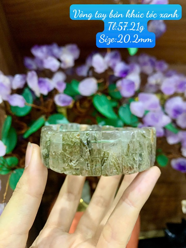 Vòng tay bản khúc thạch anh tóc xanh rêu 20,2mm