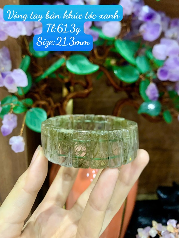 Vòng tay bản khúc thạch anh tóc xanh rêu 21,3mm