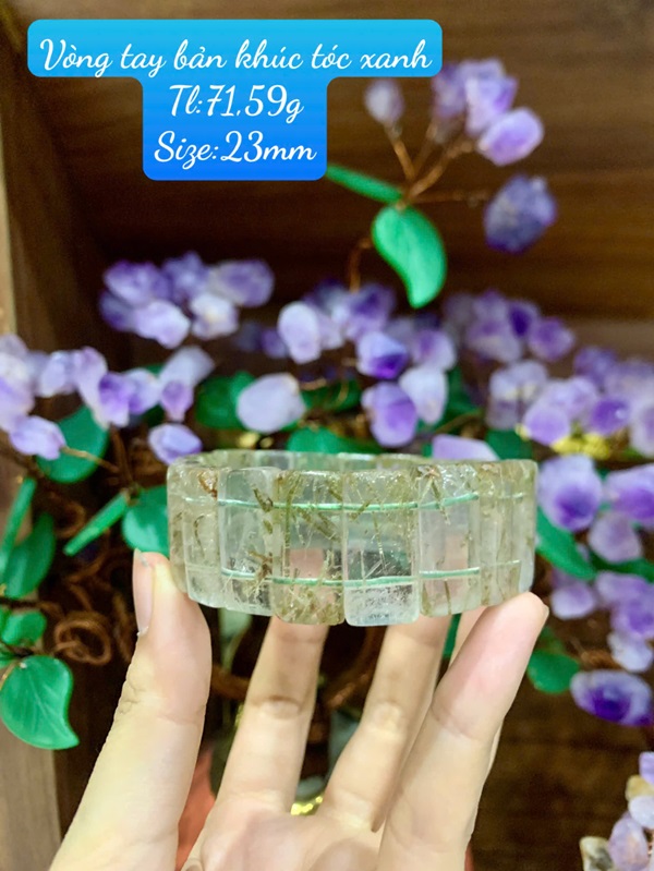 Vòng tay bản khúc thạch anh tóc xanh rêu 23mm