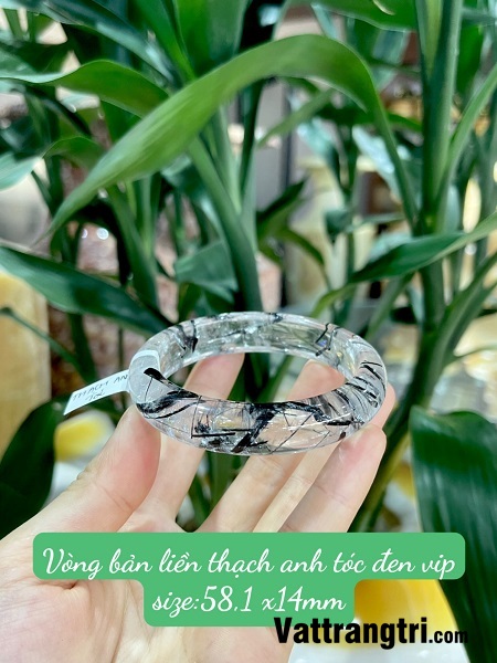 Vòng tay bản liền thạch anh tóc đen vip 14mm