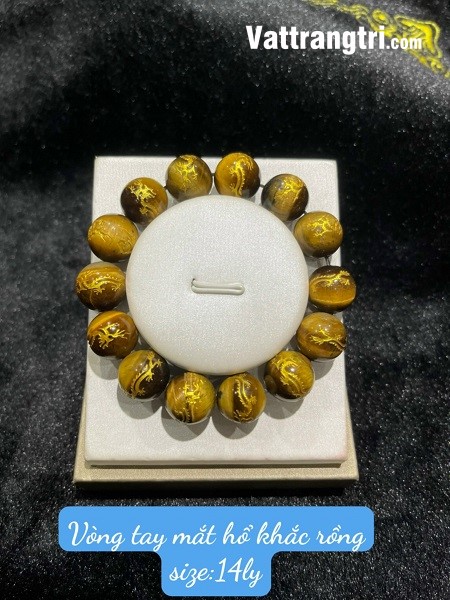 Vòng tay đá mắt hổ khắc rồng vàng 8ly - 10ly - 12ly - 14ly