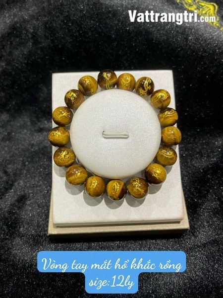 Vòng tay đá mắt hổ khắc rồng vàng 8ly - 10ly - 12ly - 14ly