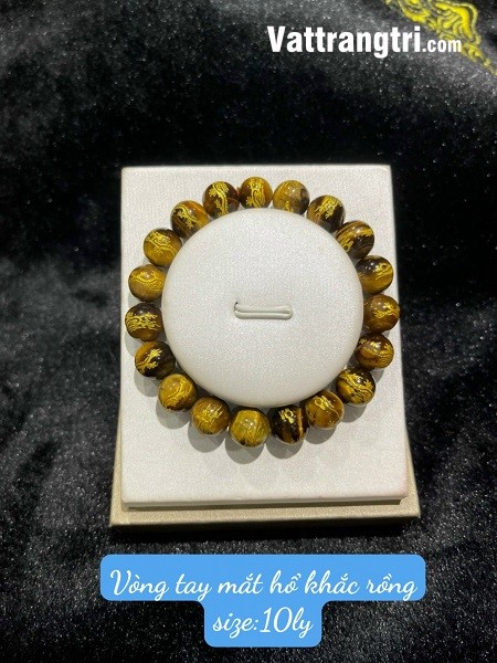 Vòng tay đá mắt hổ khắc rồng vàng 8ly - 10ly - 12ly - 14ly